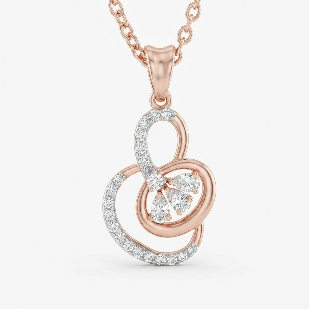 Rose Gold Pear & Round Lab Grown Diamond Pendant view 3