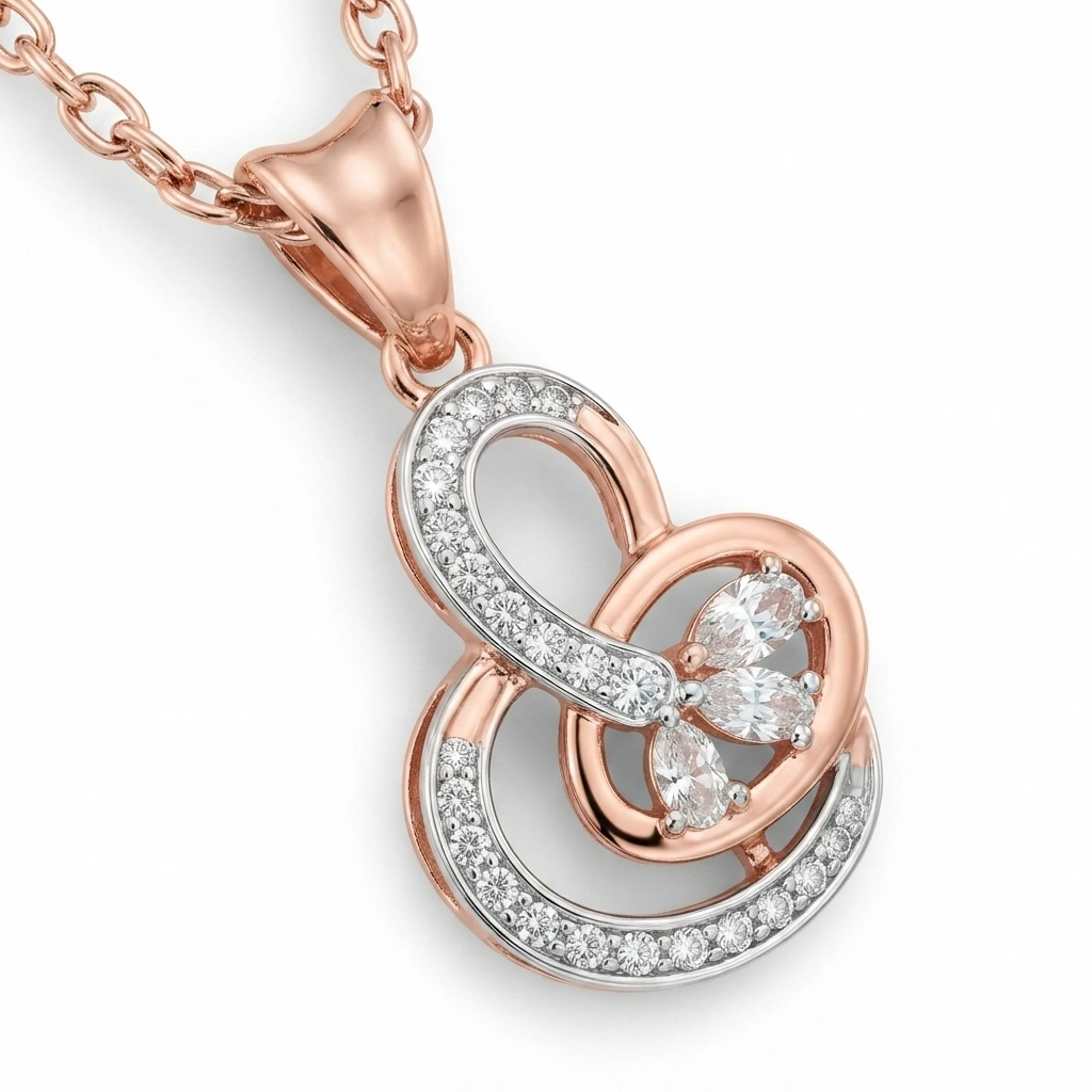 Rose Gold Pear & Round Lab Grown Diamond Pendant view 4