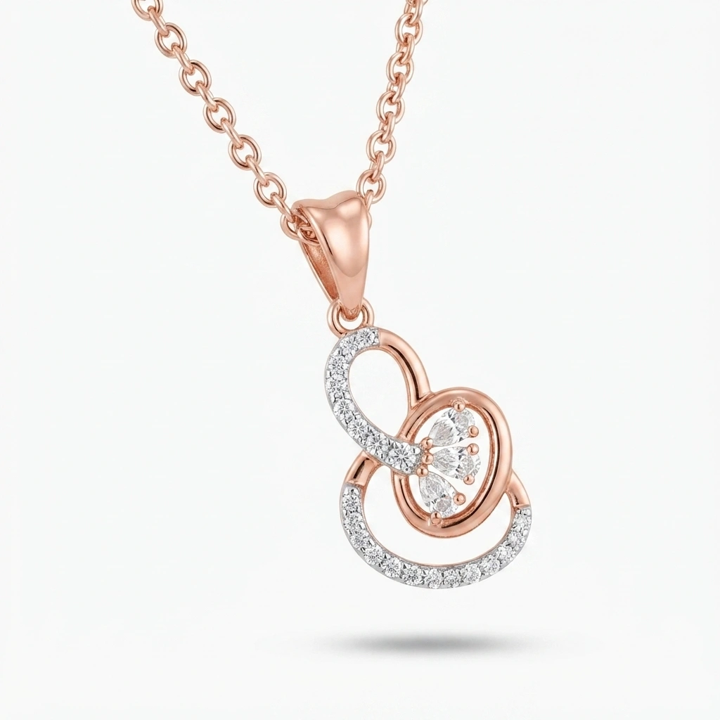 Rose Gold Pear & Round Lab Grown Diamond Pendant view 6