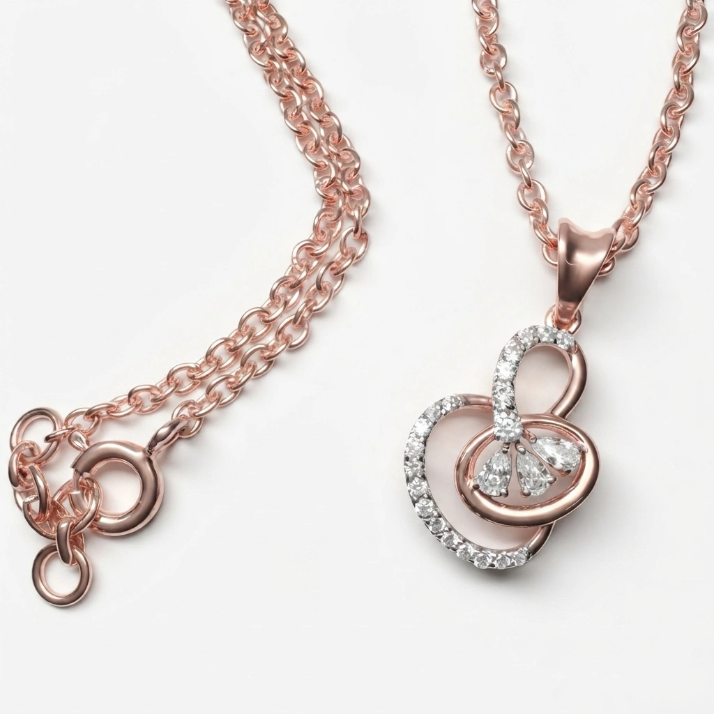 Rose Gold Pear & Round Lab Grown Diamond Pendant view 8