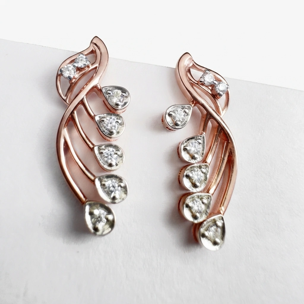 Rose Gold Round Diamond Earrings | 0.18 CT Lab Grown & Natural view 3