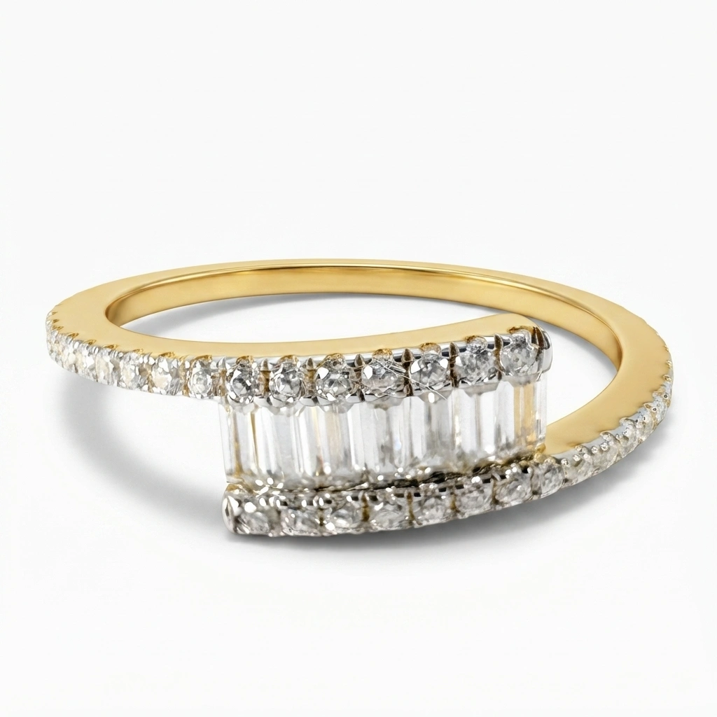 Round & Baguette Diamond Ring in Yellow Gold | Lab Grown Diamonds view 3