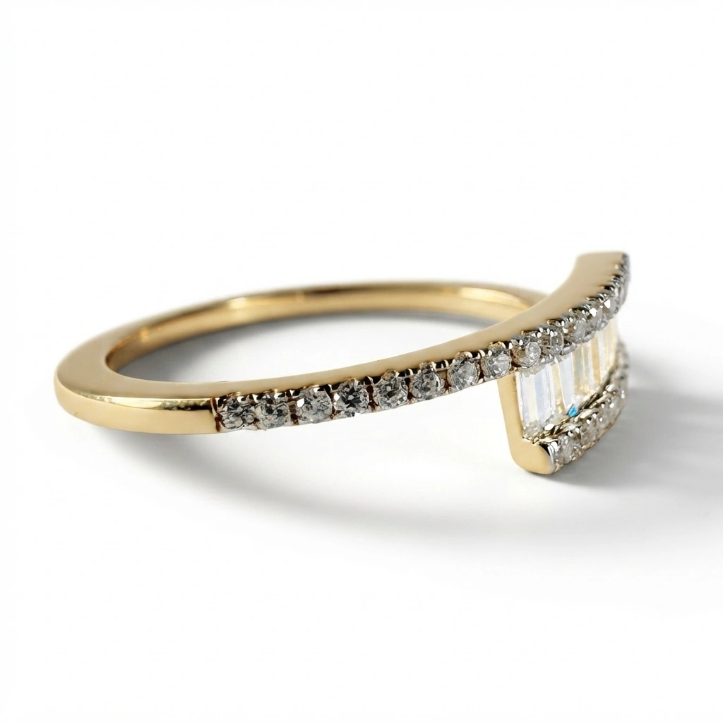 Round & Baguette Diamond Ring in Yellow Gold | Lab Grown Diamonds view 4