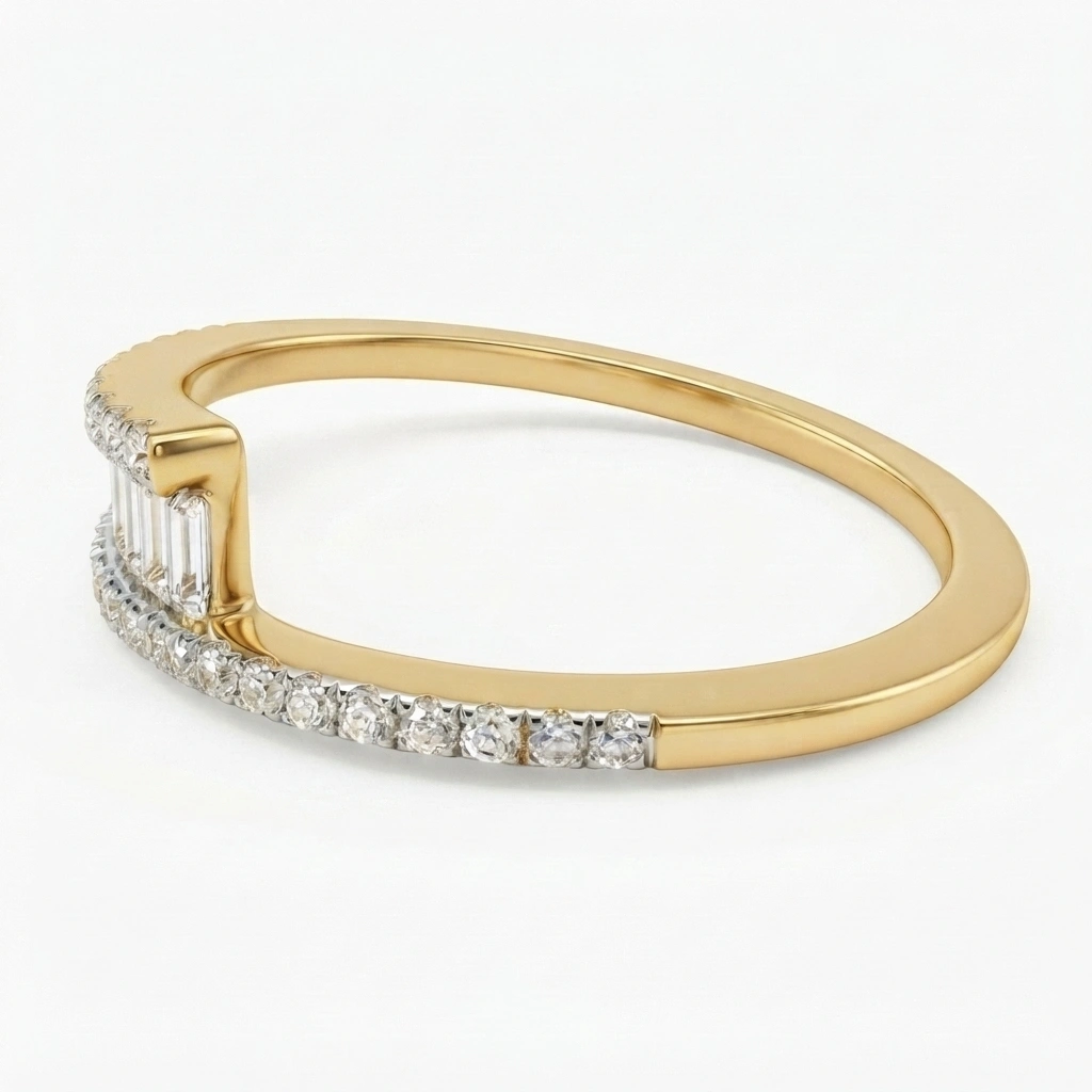 Round & Baguette Diamond Ring in Yellow Gold | Lab Grown Diamonds view 5
