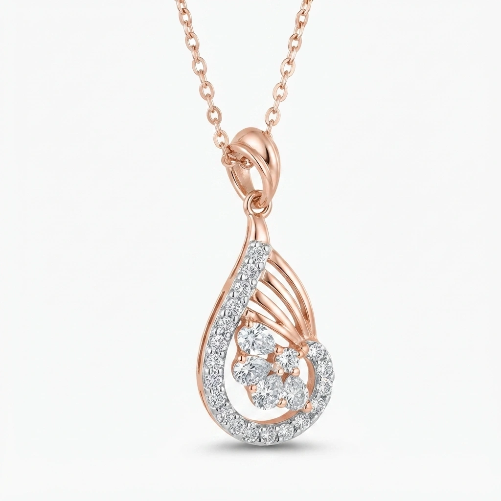 Round & Pear Cut Lab Grown Diamond Pendant with Chain view 3