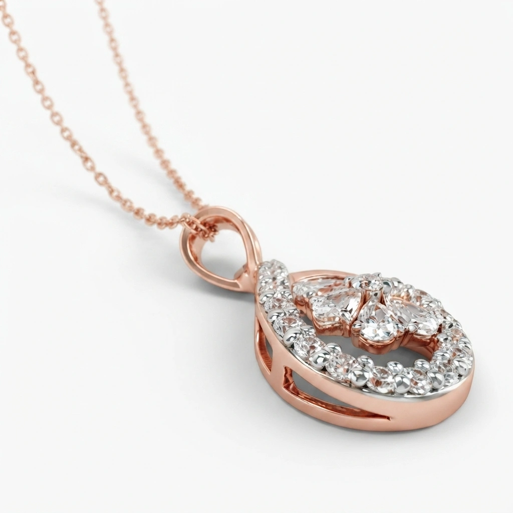 Round & Pear Cut Lab Grown Diamond Pendant with Chain view 4