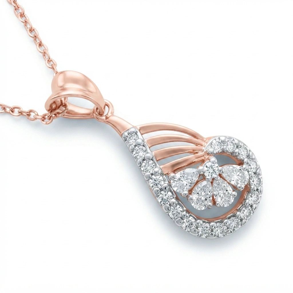 Round & Pear Cut Lab Grown Diamond Pendant with Chain view 5