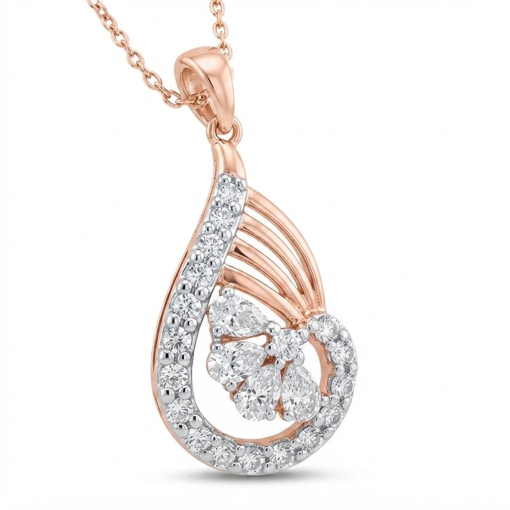 Round & Pear Cut Lab Grown Diamond Pendant with Chain view 6