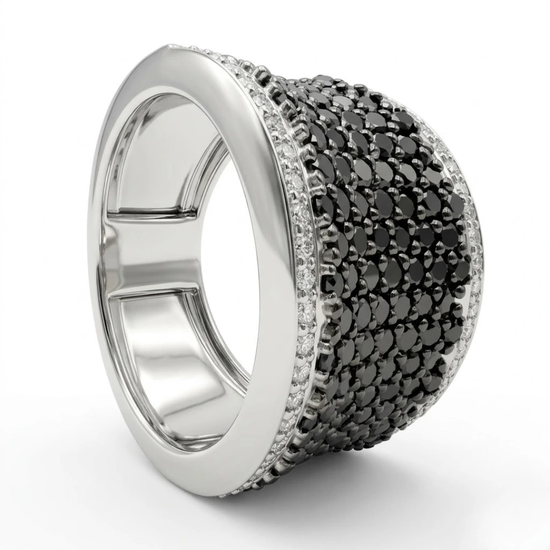 Round Black Lab Grown Diamond Band Ring | White Gold | IGI Certified view 5
