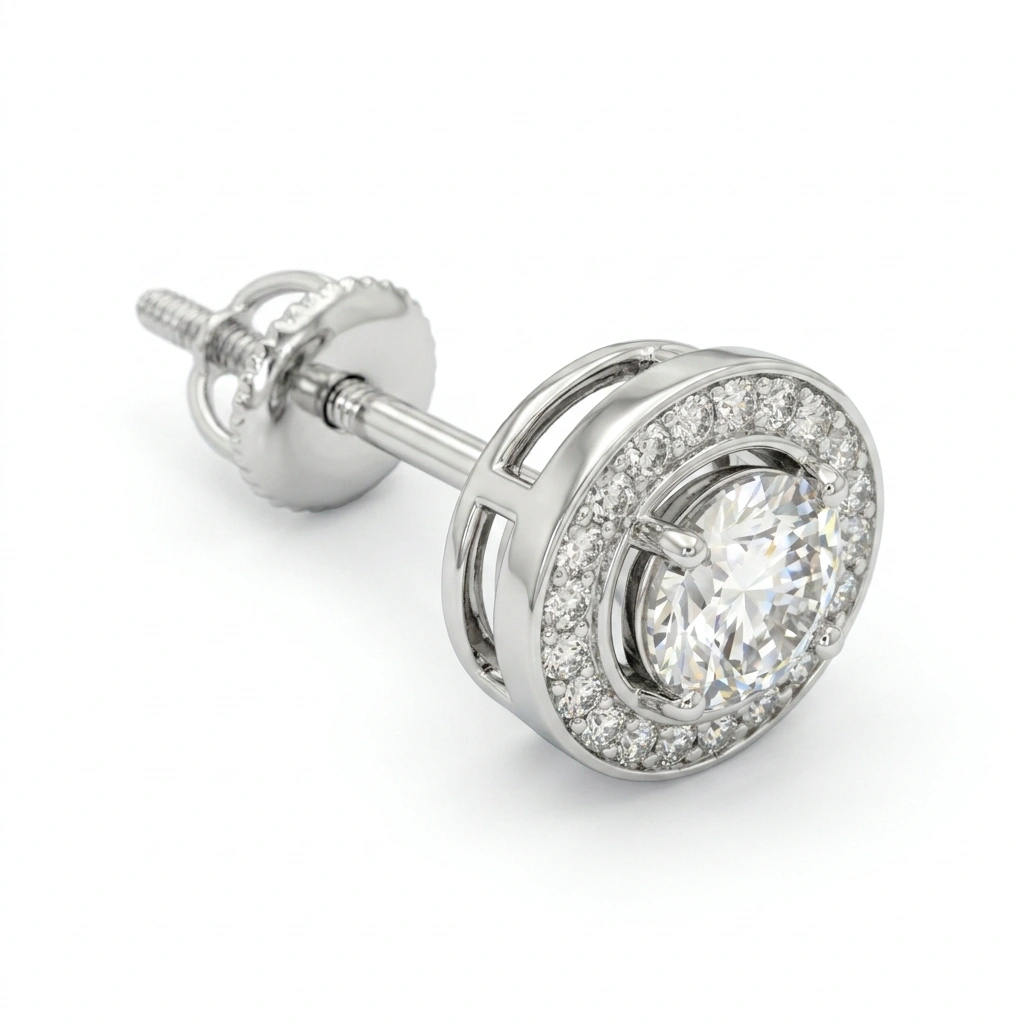 Round Brilliant Double Halo Diamond Stud Earrings | Platinum 950 view 3