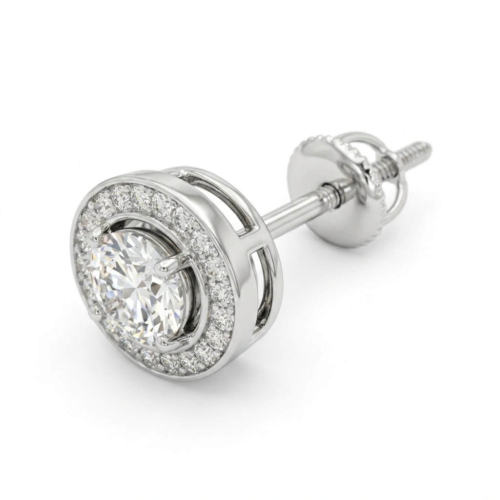 Round Brilliant Double Halo Diamond Stud Earrings | Platinum 950 view 4