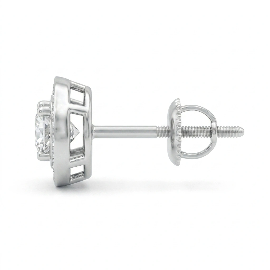 Round Brilliant Double Halo Diamond Stud Earrings | Platinum 950 view 5