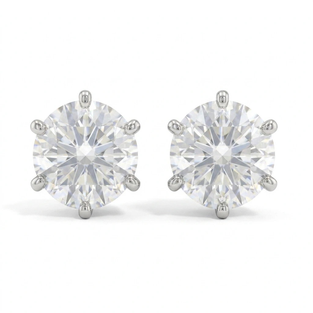 Round Brilliant Solitaire Diamond Stud Earrings in PT950 Platinum view 3