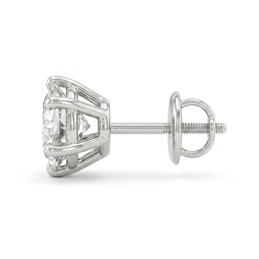 Round Brilliant Solitaire Diamond Stud Earrings in PT950 Platinum view 4