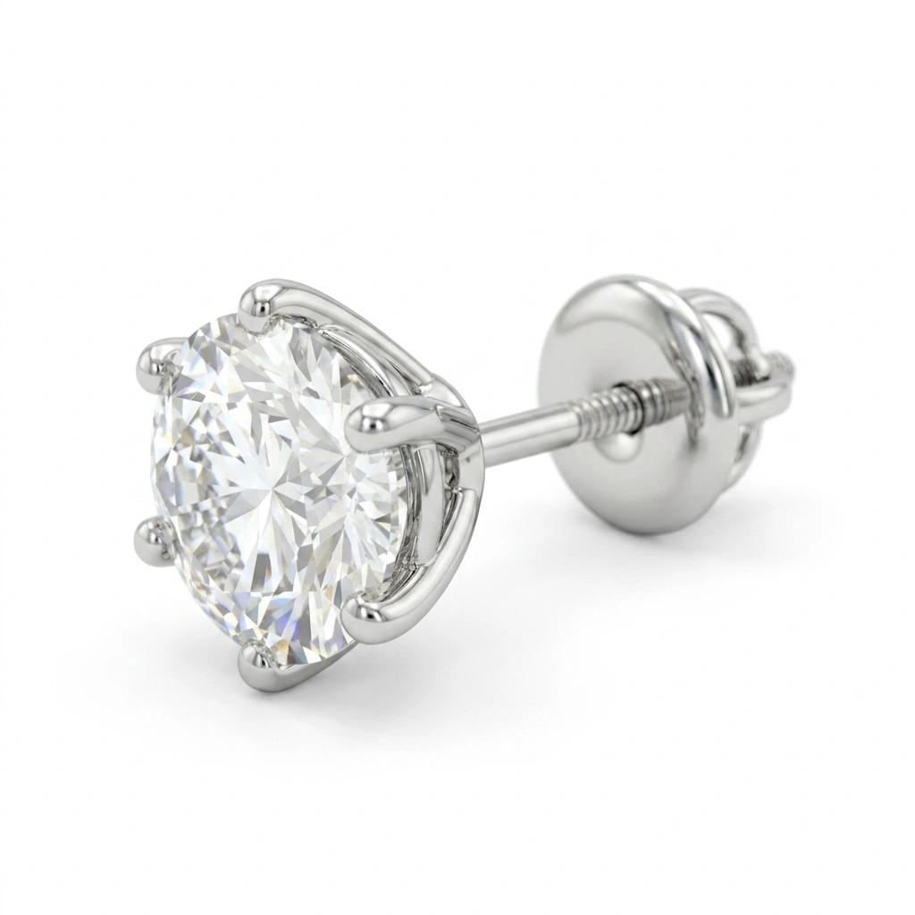 Round Brilliant Solitaire Diamond Stud Earrings in PT950 Platinum view 5