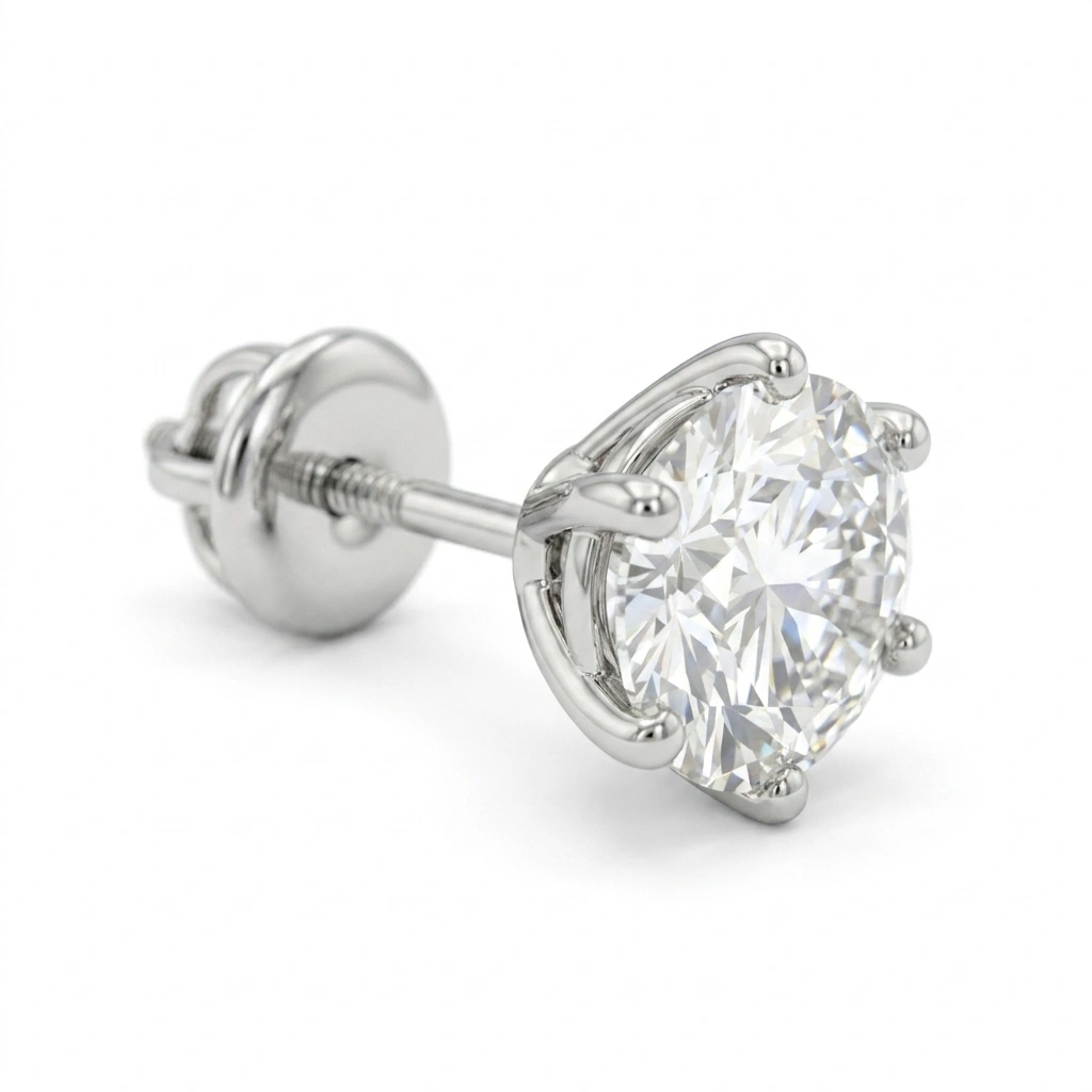Round Brilliant Solitaire Diamond Stud Earrings in PT950 Platinum view 6