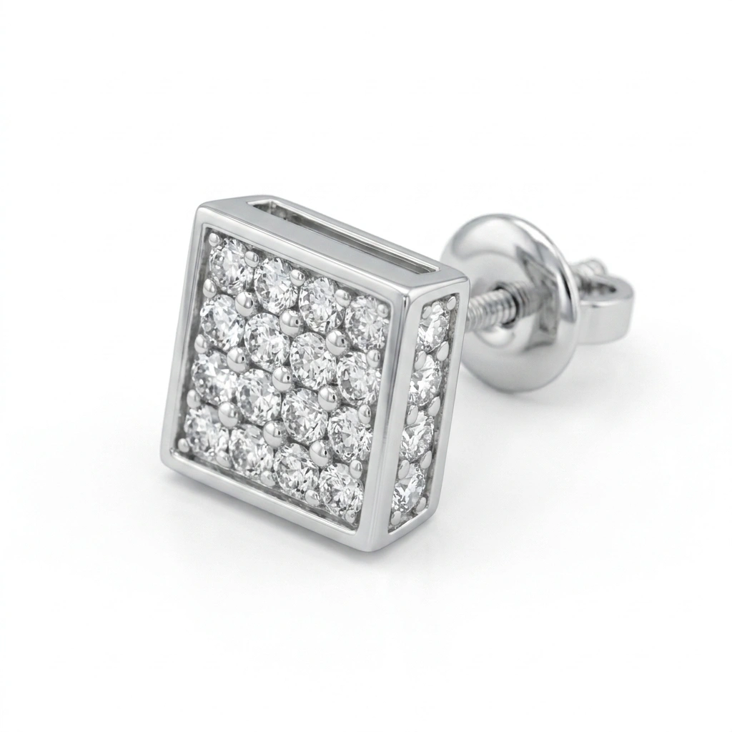 Round Brilliant Square Pavé Diamond Stud Earrings | Platinum 950 view 3