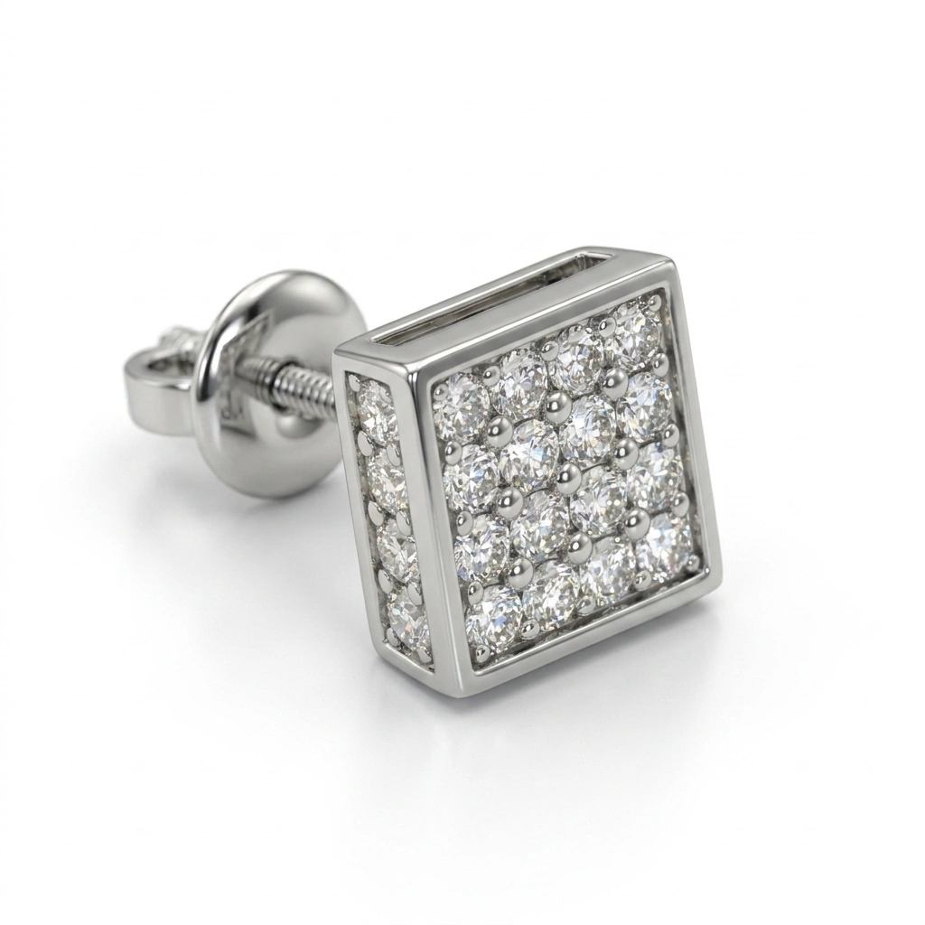 Round Brilliant Square Pavé Diamond Stud Earrings | Platinum 950 view 4