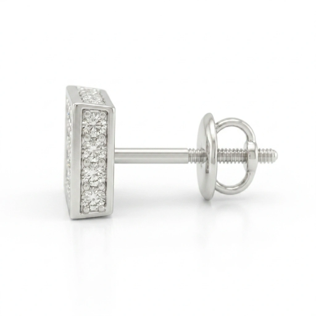 Round Brilliant Square Pavé Diamond Stud Earrings | Platinum 950 view 5