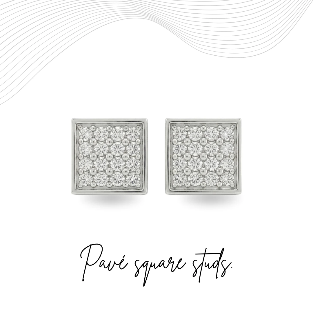 Round Brilliant Square Pavé Diamond Stud Earrings | Platinum 950