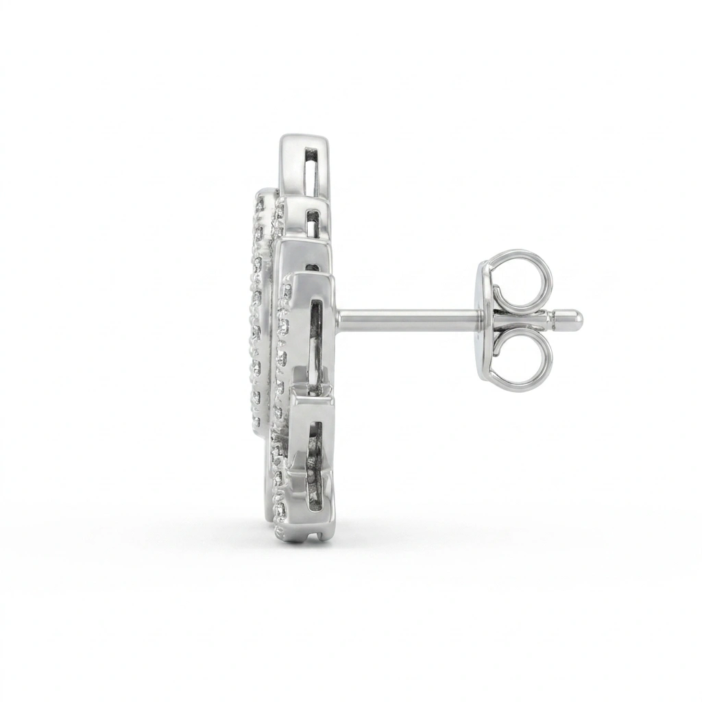 Round Cut Diamond Lotus Earrings | Platinum 950 view 3