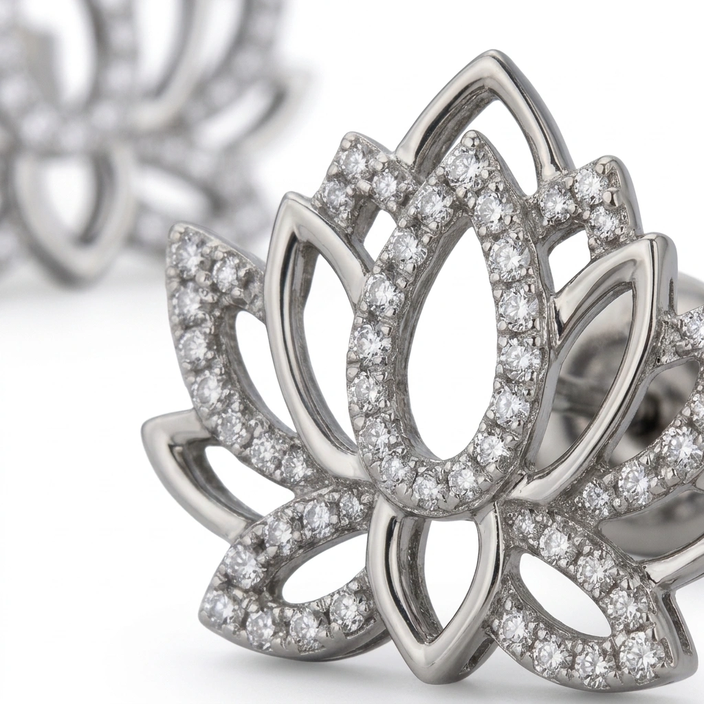 Round Cut Diamond Lotus Earrings | Platinum 950 view 4