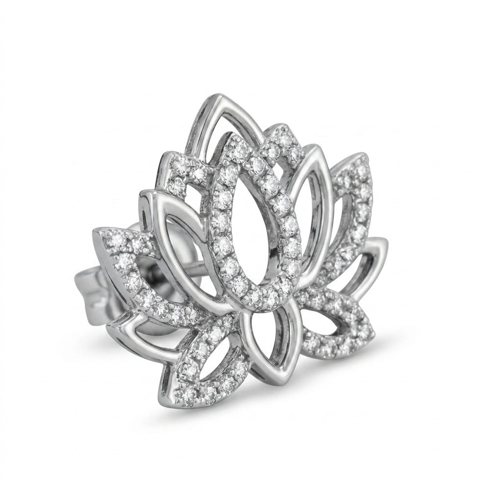 Round Cut Diamond Lotus Earrings | Platinum 950 view 5