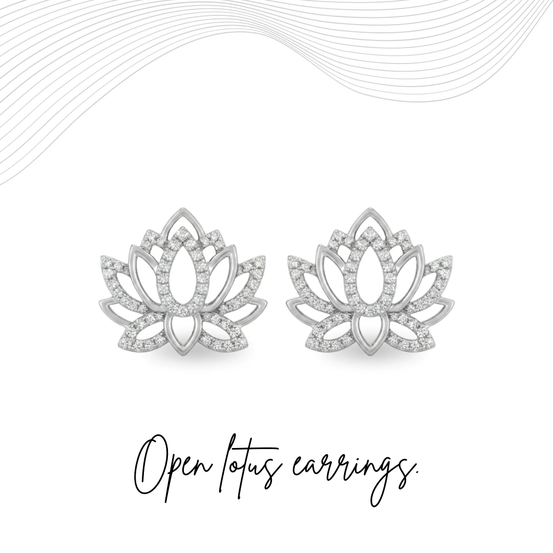 Round Cut Diamond Lotus Earrings | Platinum 950