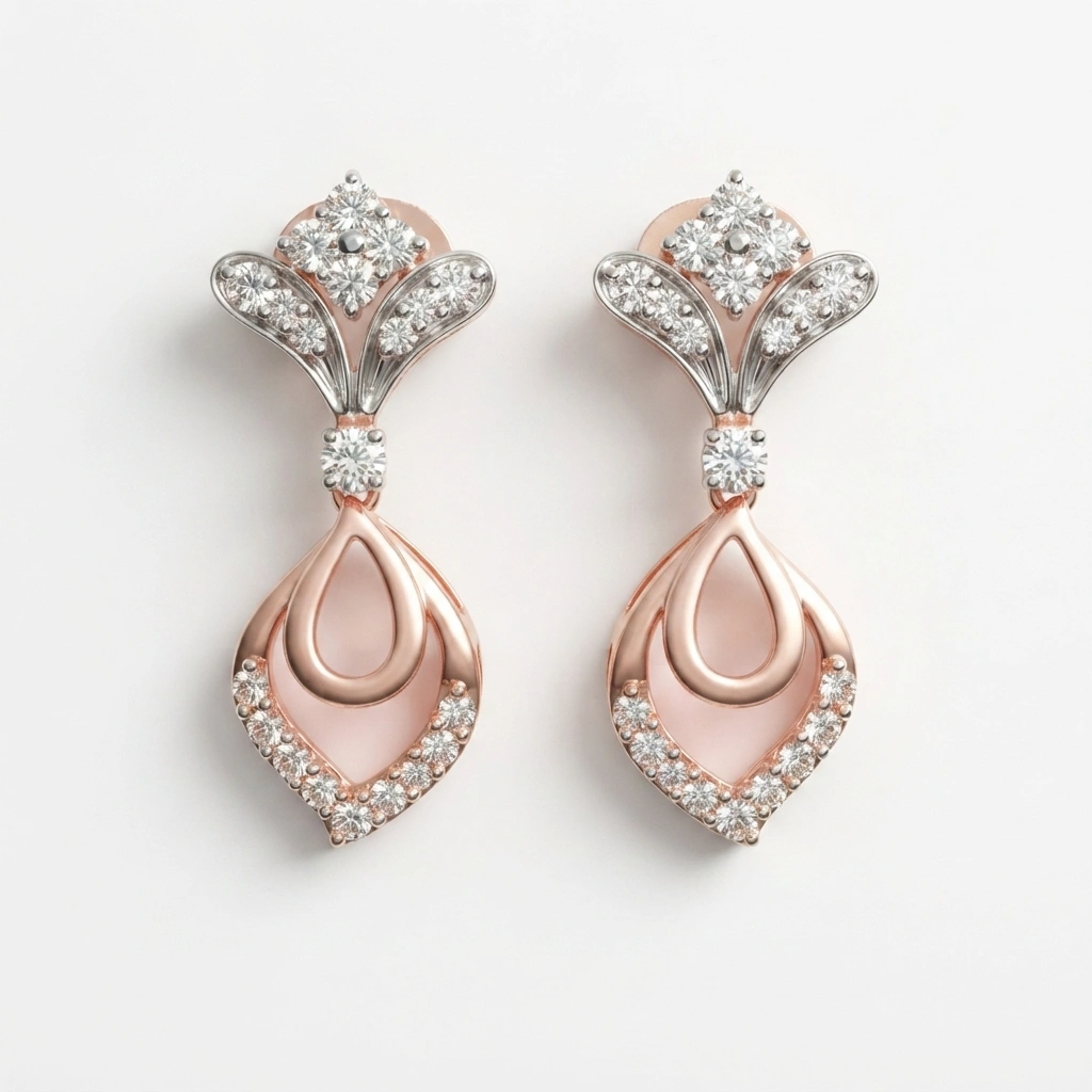 Round-Cut Diamond Rose Gold Earrings | 0.52 CT Lab Grown & Natural view 3