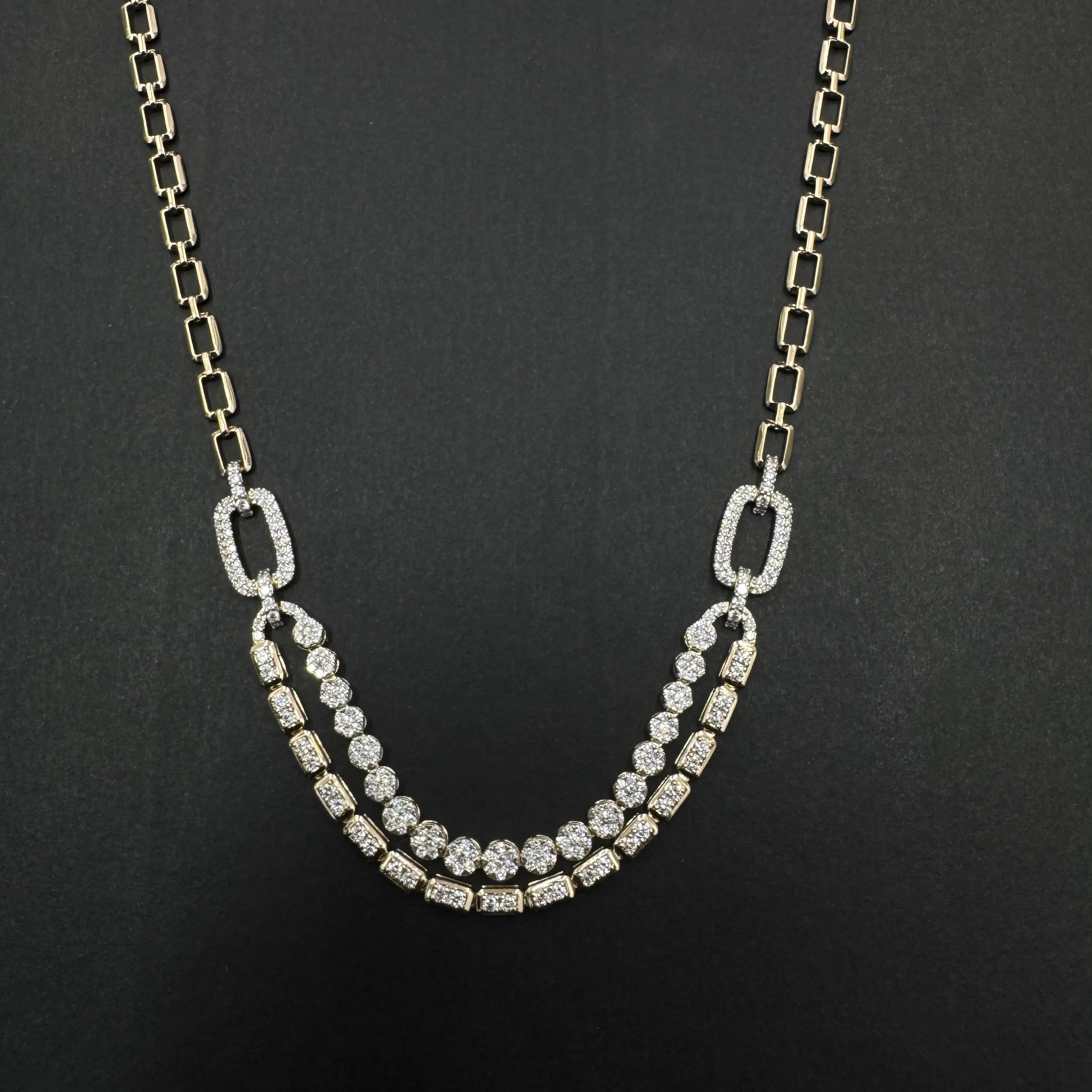 Round Cut Lab Grown Diamond Double Strand Necklace in Yellow Gold