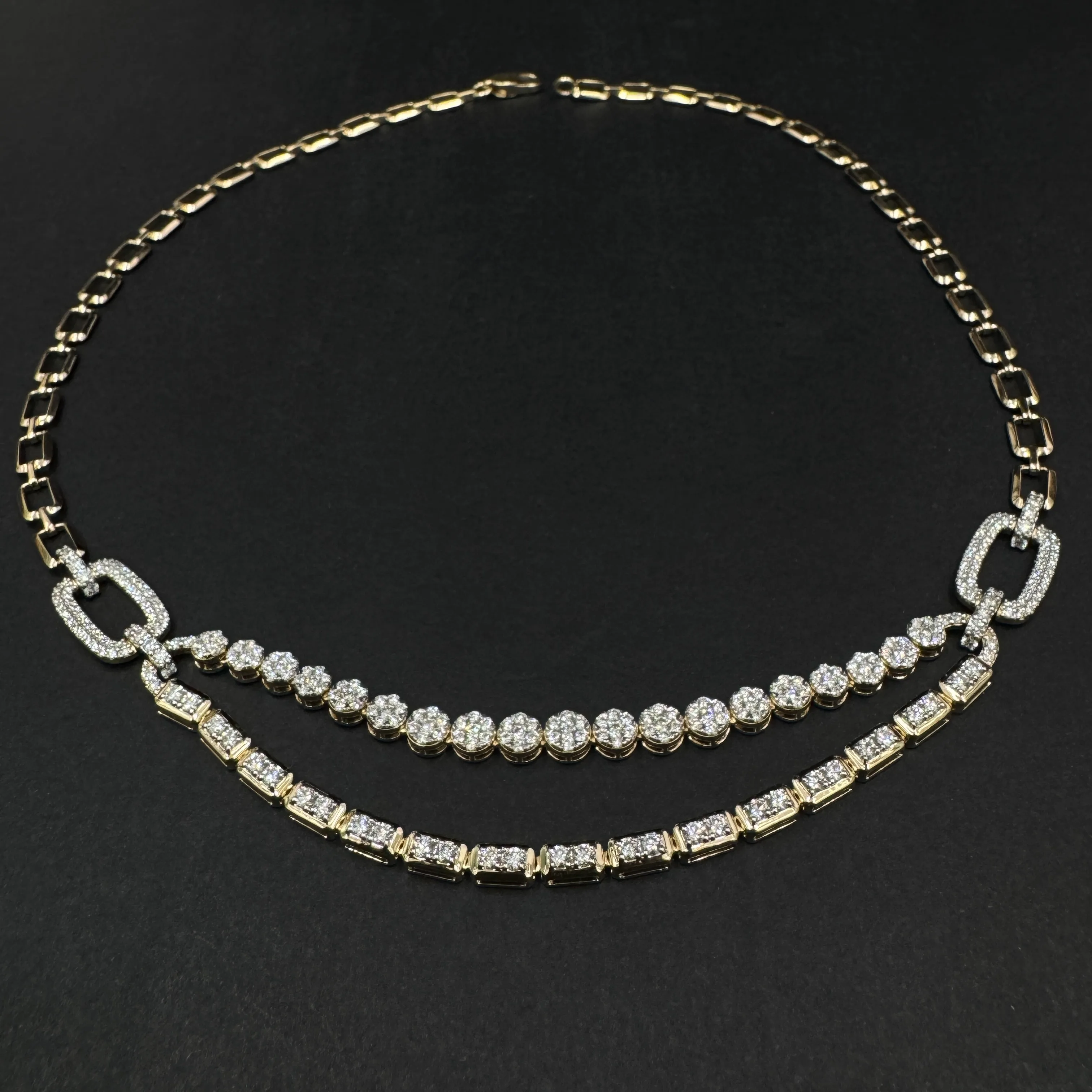 Round Cut Lab Grown Diamond Double Strand Necklace in Yellow Gold view 9