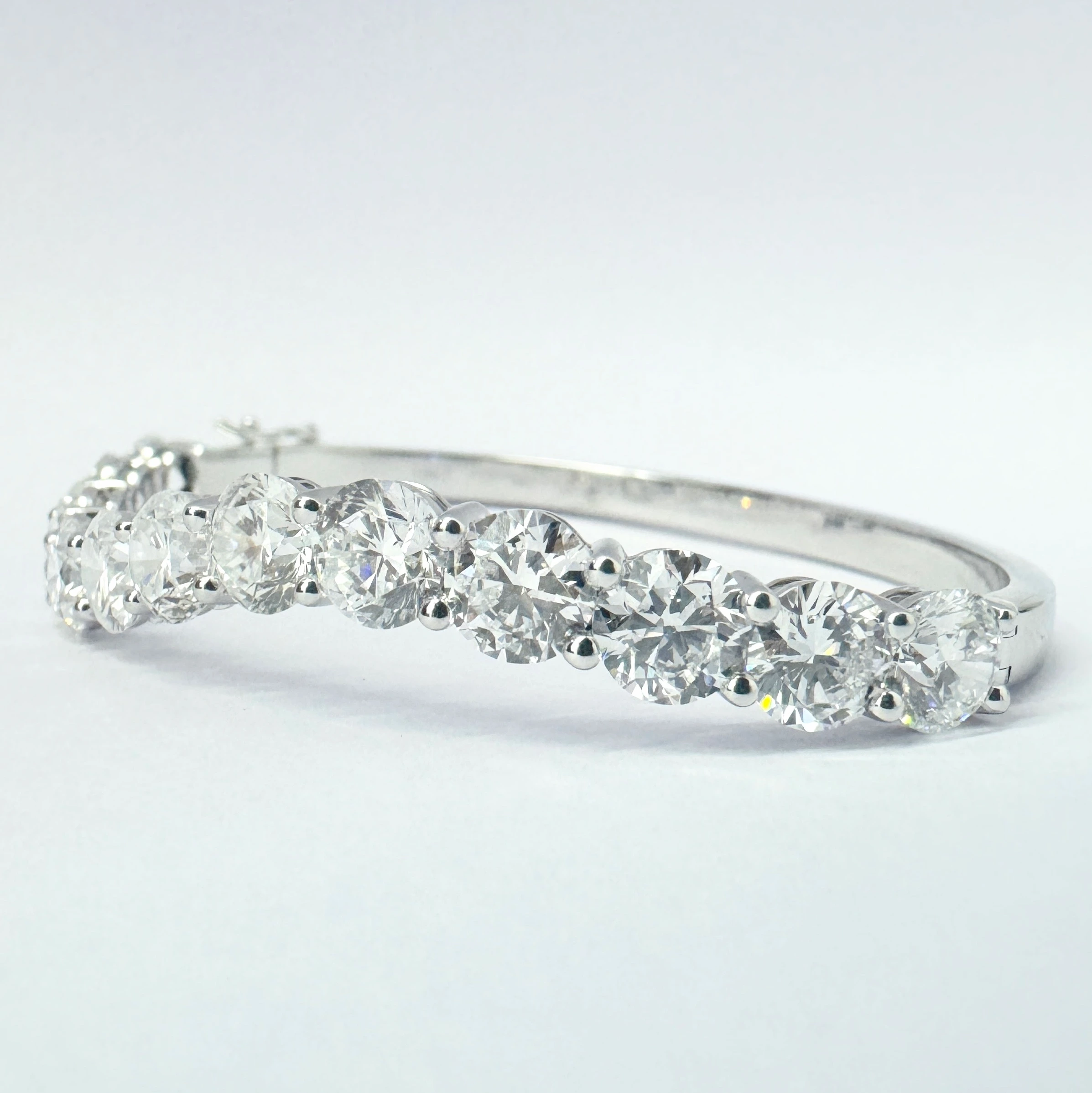 Round Cut Lab Grown Diamond Wave Bangle Bracelet in White Gold view 3