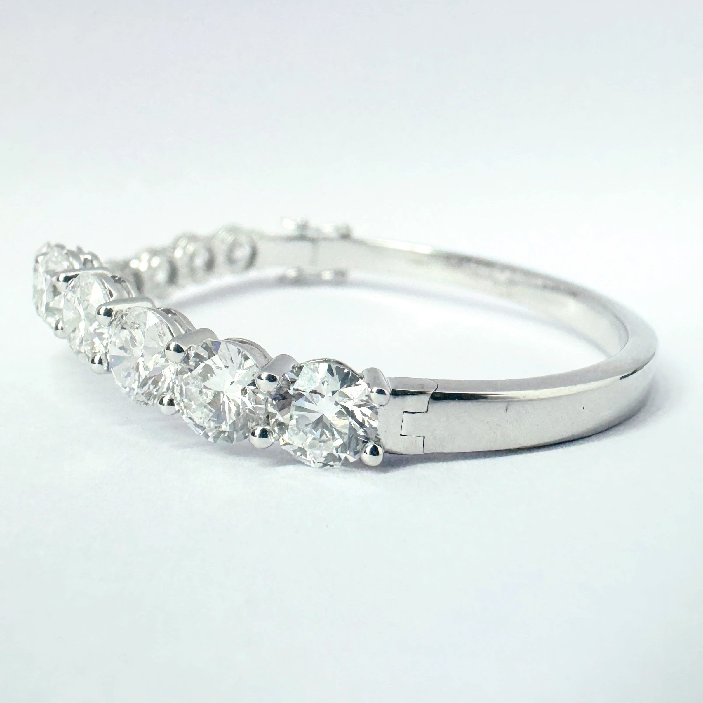 Round Cut Lab Grown Diamond Wave Bangle Bracelet in White Gold view 4