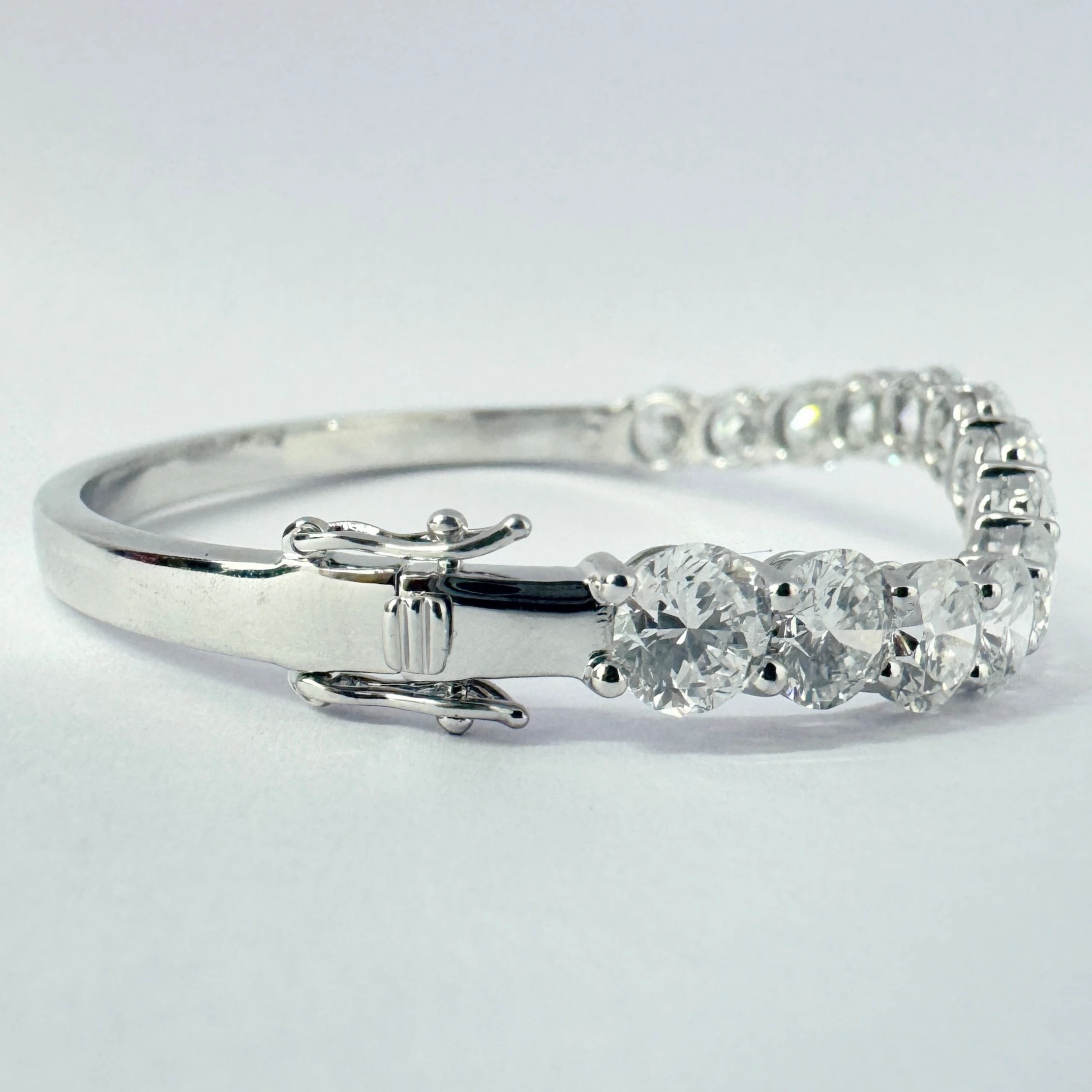 Round Cut Lab Grown Diamond Wave Bangle Bracelet in White Gold view 7