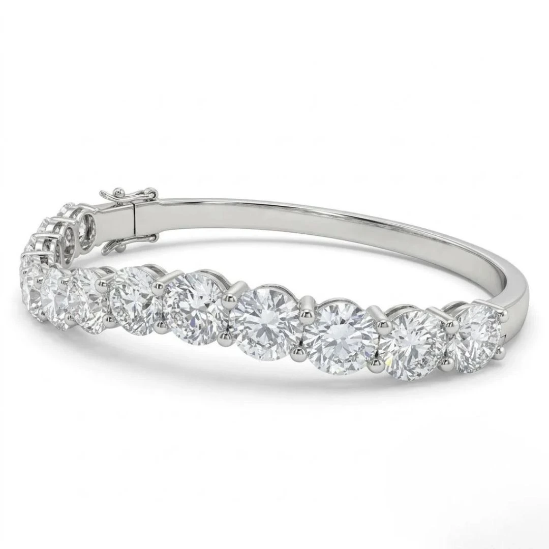 Round Cut Lab Grown Diamond Wave Bangle Bracelet in White Gold