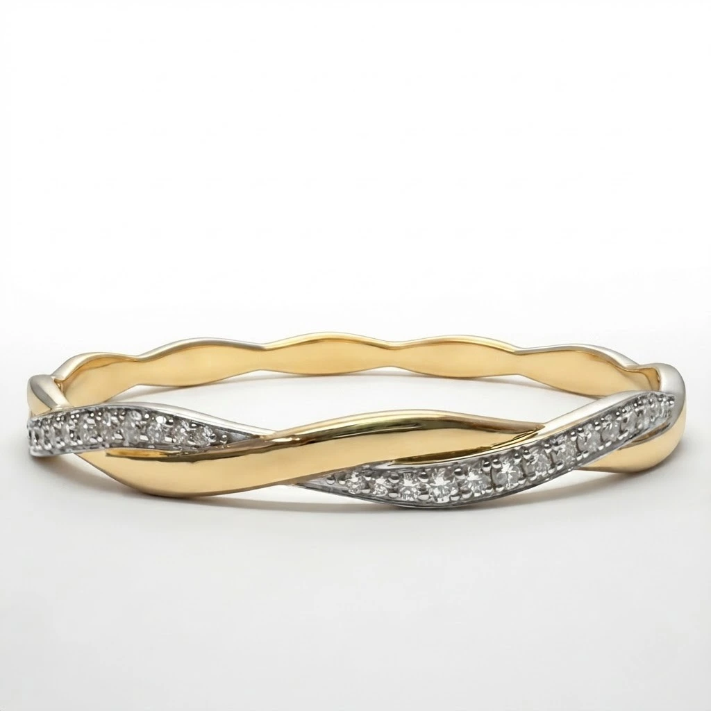 Round Diamond Bangle in Yellow Gold | Statement Fine Jewelry view 4