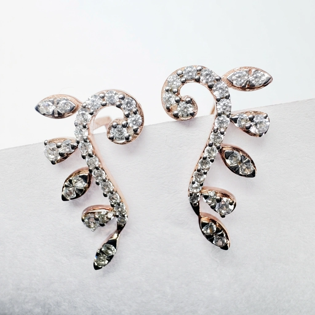 Round Diamond Earrings in Rose Gold | Lab Grown & Natural Diamond Blend view 4