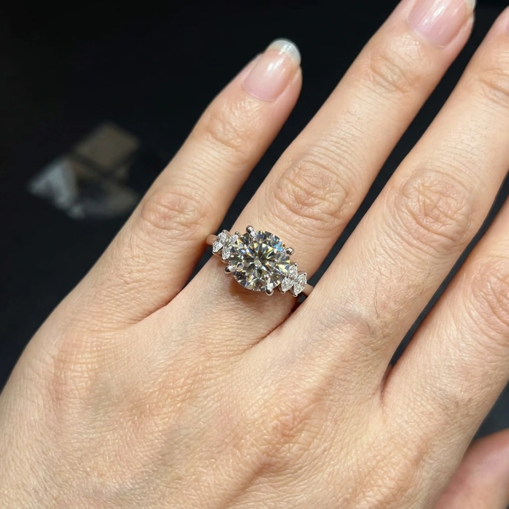 Round Diamond Engagement Ring with Marquise Side Stones in PT950 Platinum view 6