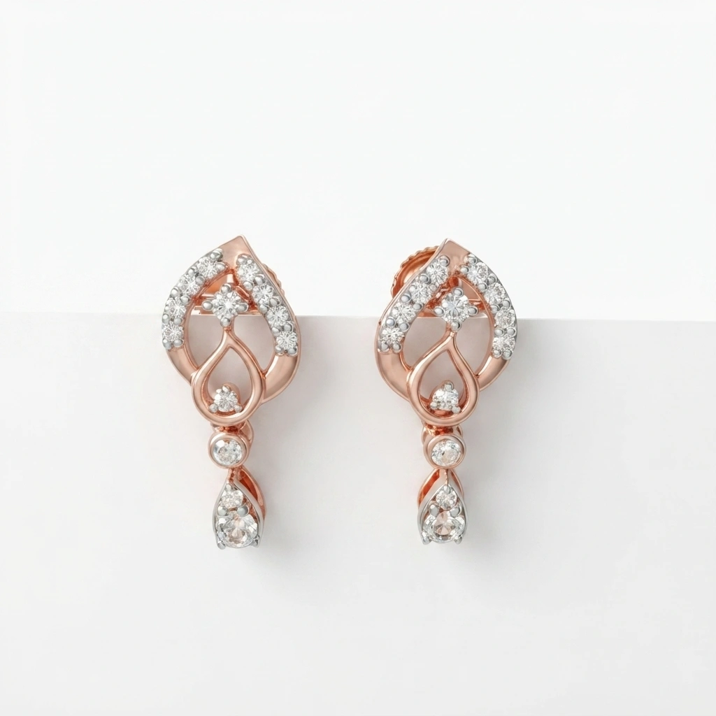 Round Diamond Rose Gold Earrings | Lab Grown & Natural Diamonds view 3