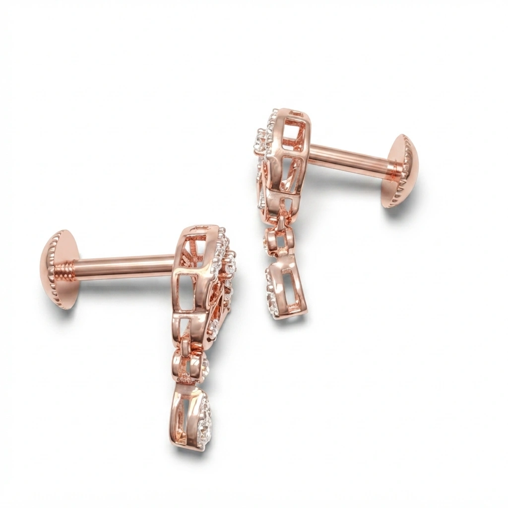 Round Diamond Rose Gold Earrings | Lab Grown & Natural Diamonds view 4