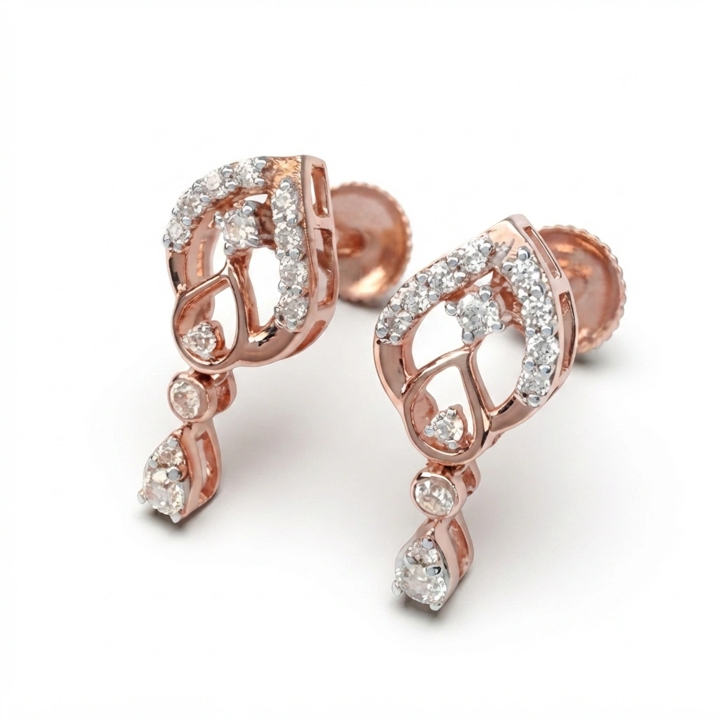 Round Diamond Rose Gold Earrings | Lab Grown & Natural Diamonds view 6