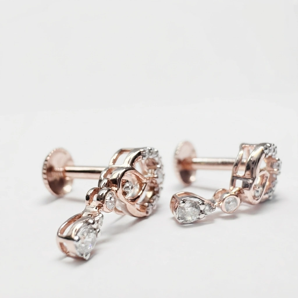 Round Diamond Rose Gold Earrings | Lab Grown & Natural Diamonds view 8
