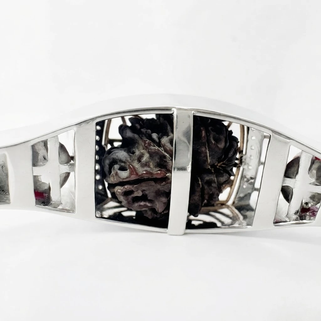 Round Diamond Rudraksha Bracelet | PT950 Platinum and Rose Gold view 4