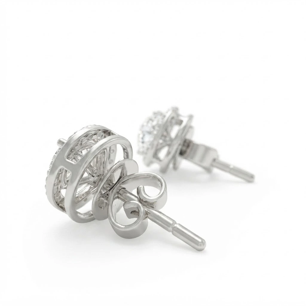 Round Diamond Stud Earrings in PT950 Platinum view 6