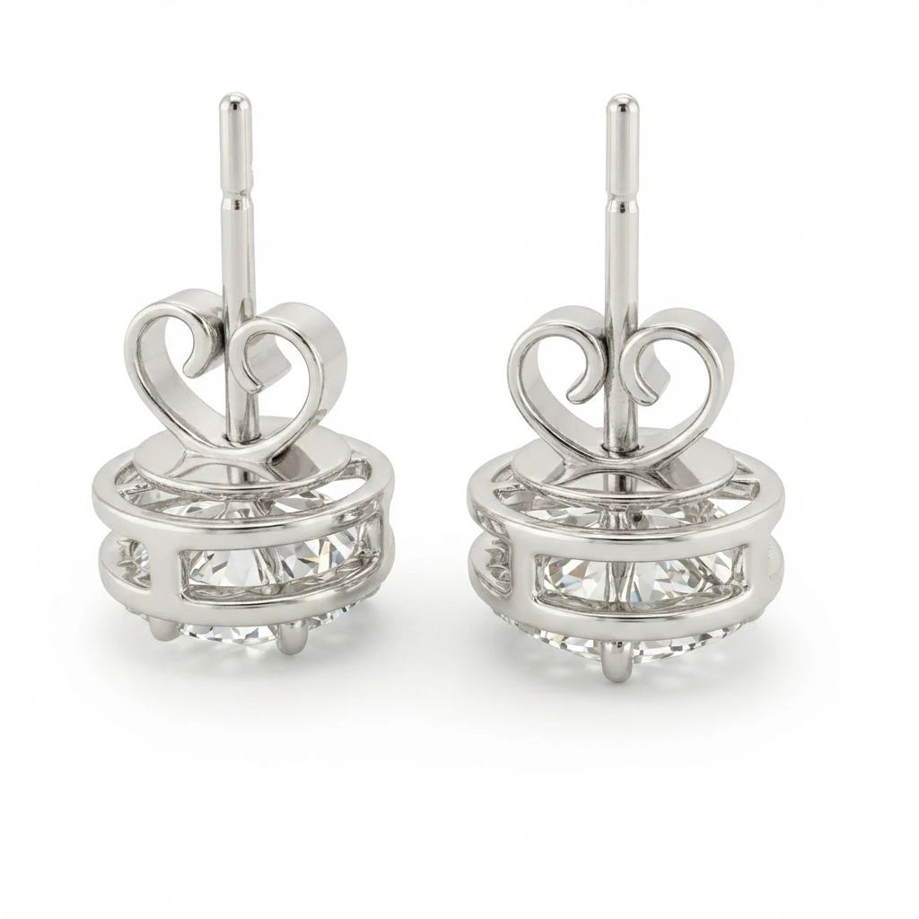 Round Diamond Stud Earrings in PT950 Platinum view 7