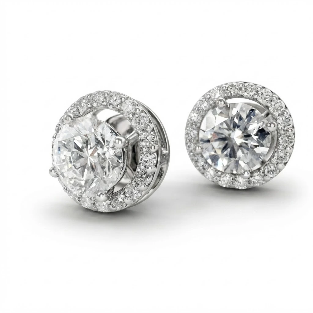Round Diamond Stud Earrings in PT950 Platinum view 9