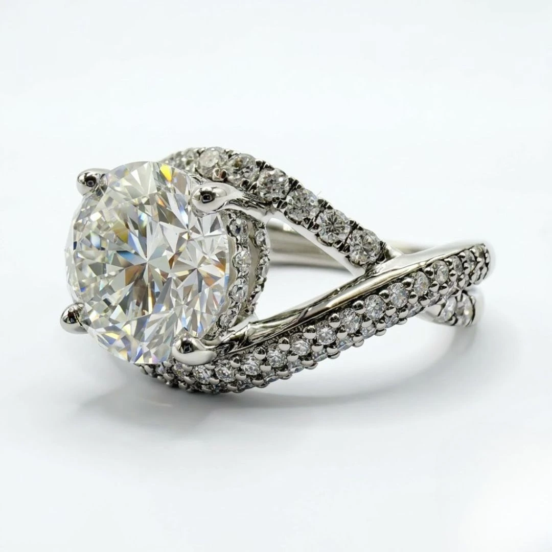 Round Lab Grown Diamond Bypass Ring | PT950 Platinum | IGI Certified view 3