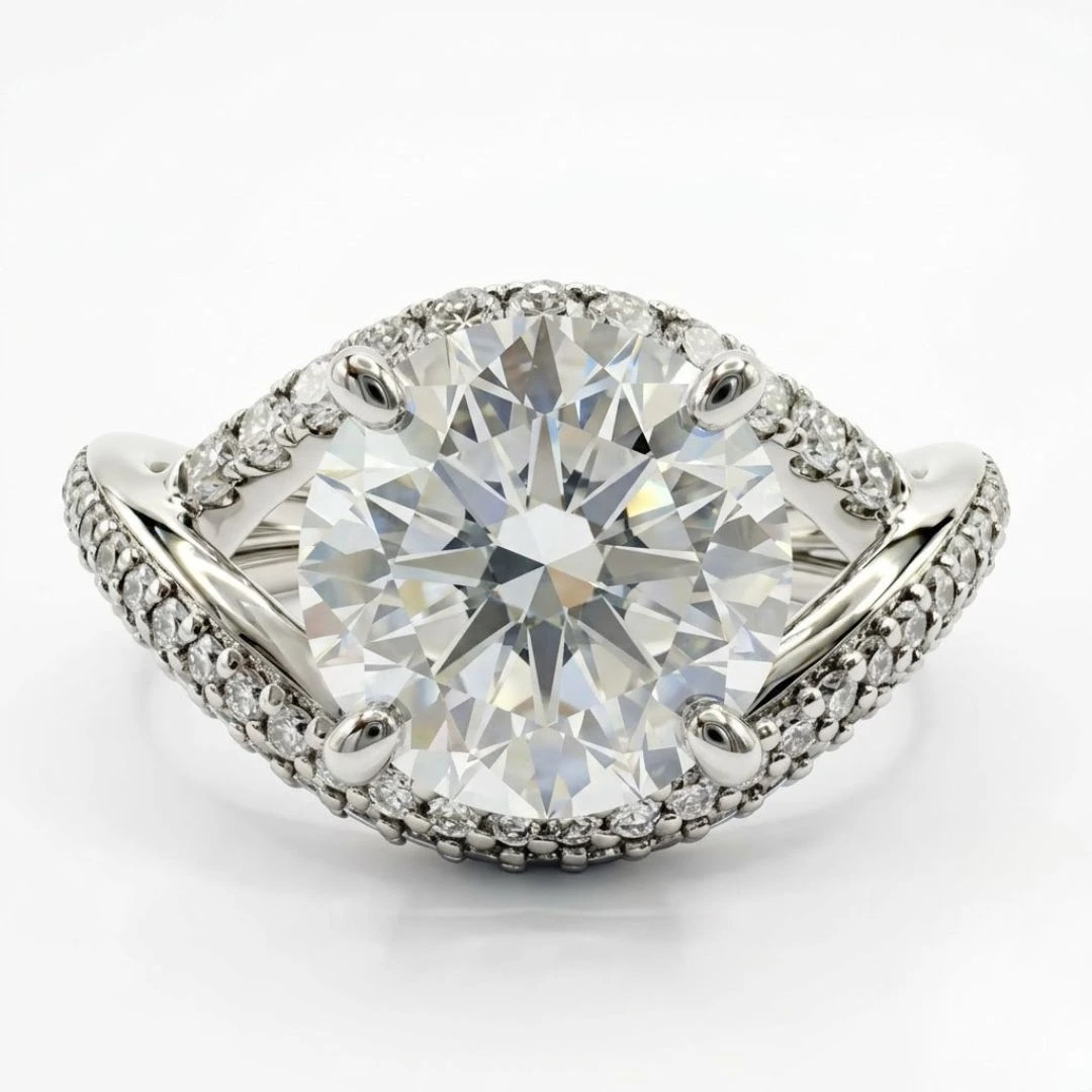 Round Lab Grown Diamond Bypass Twist Halo Ring | White Gold | IGI Certified view 3
