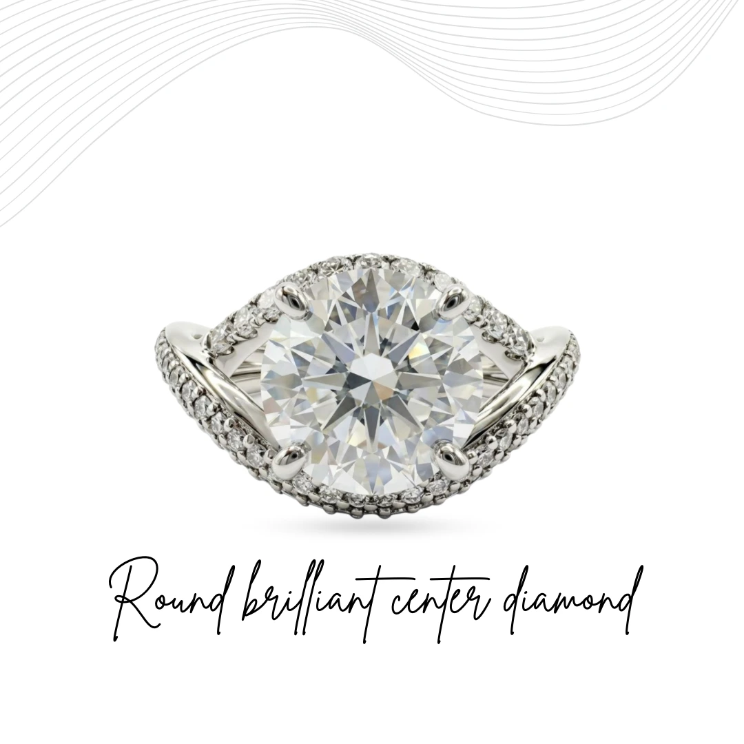 Round Lab Grown Diamond Bypass Twist Halo Ring | White Gold | IGI Certified
