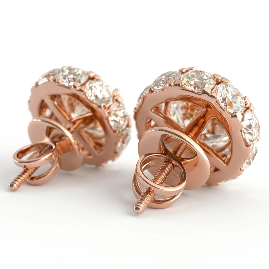 Round Lab Grown Diamond Double Halo Stud Earrings | Rose Gold | IGI Certified view 6
